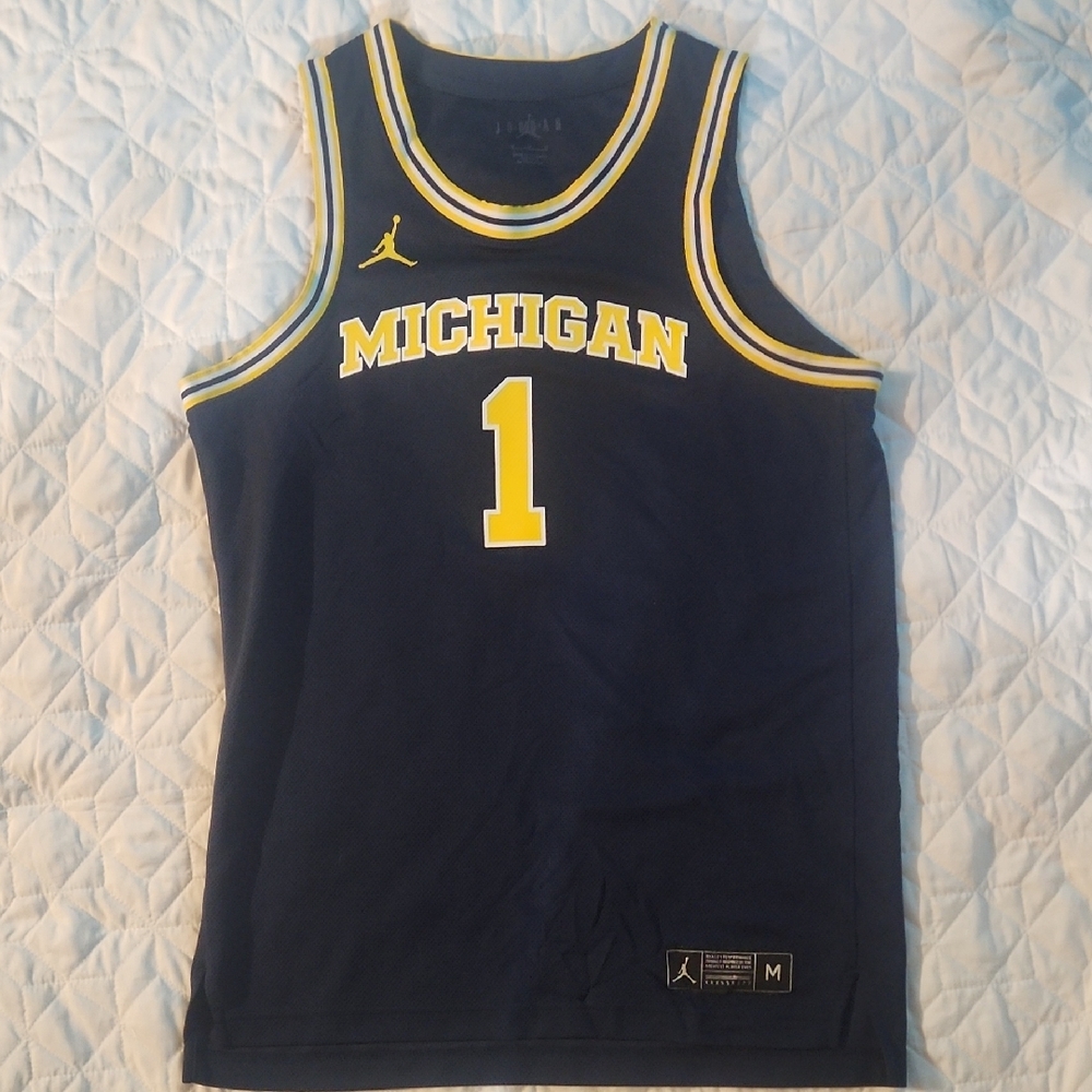 Jordan Michigan #1 Navy & Yellow Basketball Jersey